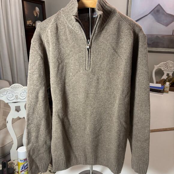 Luigi Baldo 100 % Wool Sweater Quarter zip Taupe Brown Grandpacore old money - Picture 2 of 12